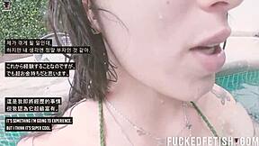 submissive couple helen star gives oral underwater with vibrator at pool