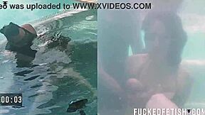 submissive couple helen star gives oral underwater with vibrator at pool