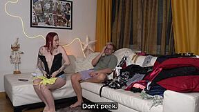 horny stepmom's christmas outfit try-on leads to stepson pounding her tight pussy with huge cumshot