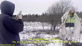 he pounds his horny girlfriend deep in snowy public spot
