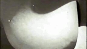 Vintage milf mommy bares hairy beaver and natural tits in retro nature scene.