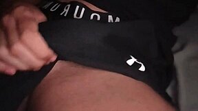 Who's stroking that massive cock harder in tight gym clothes with moans?
