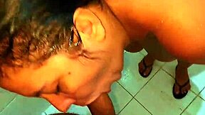 Hey, caught her off guard in the shower with my big cock surprise!