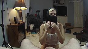 whoa this masked babe with big tits gives the ultimate handjob tease