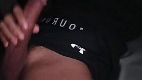 Who's stroking that massive cock harder in tight gym clothes with moans?