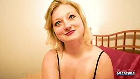 busty petite blonde 18+ chokes on cock then rides wild cum craving