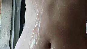 LOOK at this innocent curvy LATINA bathing, SPY CAM catches EVERY curve!