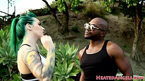 INKED emo BABE RIDES black COCK hard in spooning interracial fuck