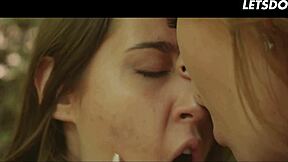 two gorgeous babes sneak into forest for sensual licking