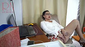 secretary slut, bend over for this dildo pounding on hidden office cam!