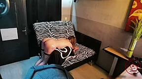 Cheating milf bound oiled and creampied like bitch by stranger duo