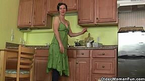 granny's kitchen turns into her personal horny masturbation den every day