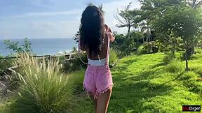 Security guard, did you catch that skinny teen naughty in garden for sea view pounding?