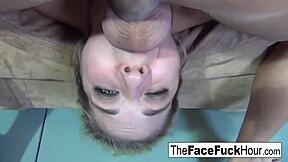 Dude this blonde babe's throat gets stuffed full of cock roughly