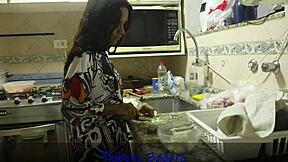 Stepmom Leaves, Stepdad Fucks Latina's Ass with Monster Cock in Sheer Red