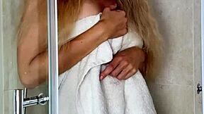 MILF Amelie Lei Masturbates Hairy Pussy in Shower!