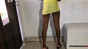 Ebony teen babe with saggy tits and big pussy lips fucked hard at work