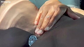 Curvy ebony spreads big wet shaved pussy squirting hard closeup