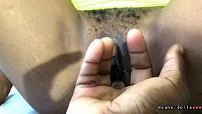 Ebony teen babe with saggy tits and big pussy lips fucked hard at work