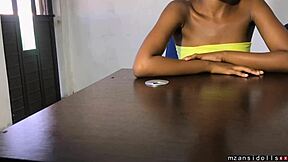 Ebony teen babe with saggy tits and big pussy lips fucked hard at work