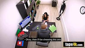Perky Titted Teen Offers Titties for Car Loan and Rides Monster Cock at Desk