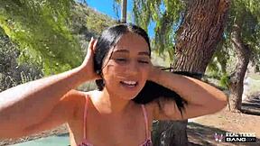 Ophelia Purr's innocent face hides her tight pussy whoring in outdoor interracial doggystyle