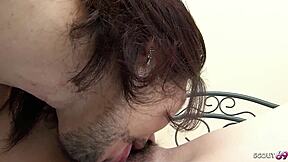 japanese couple's uncensored quickie with skinny hairy pussy cum facial