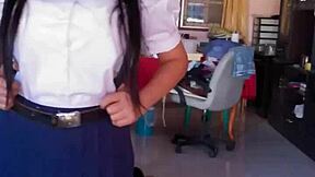 What secrets hide behind this amateur Asian schoolgirl's innocent homemade tease?