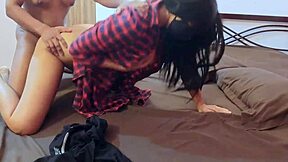 skinny horny indonesian teen rides stepbro's big cock creampie in doggystyle quickie.