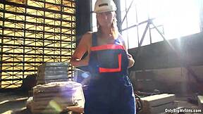 Shelby Moon's Massive Natural Tits Burst Out During Wild Clothes-Ripped Striptease at Work