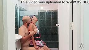 my horny stepsister starts cleaning bathroom while i'm bathing in spanish, she jumps me for raw fuck