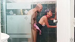my horny stepsister starts cleaning bathroom while i'm bathing in spanish, she jumps me for raw fuck