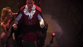 Tgirl vampire Jade Venus kneels to suck Dracula's cock before he barebacks her tight ass hard
