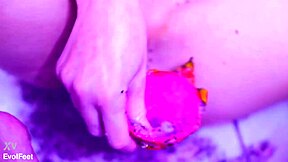 bare toes slowly crush and squish juicy fruit in barefoot fetish play
