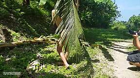 A voyeur snaps tall naked girl in Amazon jungle wildness