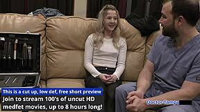 dr tampa examines stacy shepard's shaved pussy in university physical with gloves and tickling