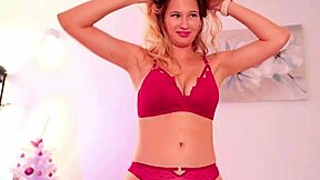 Cheerful beauty with huge natural tits dances sexy for big donation