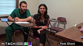 Freshman Yesenia Sparkles writhes to mandatory Hitachi orgasm under doctor's exam
