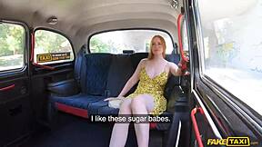 fake taxi redhead sugarbaby flashes no panties for monster cock ride