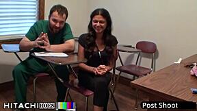 Freshman Yesenia Sparkles writhes to mandatory Hitachi orgasm under doctor's exam