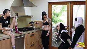 hey, check out this emo lesbian couple riding strap-ons till they both explode in orgasm