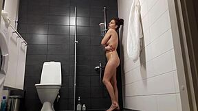 antonia sainz starts her day fingering hairy pussy in steamy shower