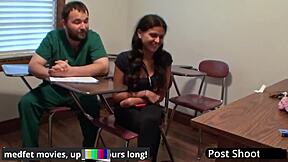 Freshman Yesenia Sparkles writhes to mandatory Hitachi orgasm under doctor's exam