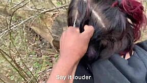emo slut chokes on big black cock doggystyle in the forest then creampied