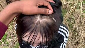 emo slut chokes on big black cock doggystyle in the forest then creampied