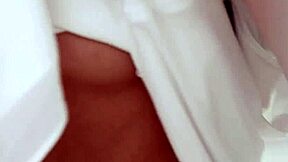 pantyhose blonde delivers teasing footjob tug on throbbing cock