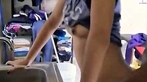 damn, this cute mexican amateur gets fucked hard while washing dishes 😍🔥