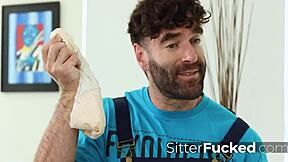 Handyman rips petite redhead babysitter Naomi Ryder's virgin pussy meant for rich sugardaddy client with creampie