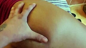 padrastro bends over his big ass ebony stepdaughter, fucks gaping anal creampie as she moans happily