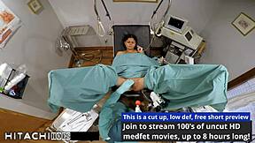 Freshman Yesenia Sparkles writhes to mandatory Hitachi orgasm under doctor's exam